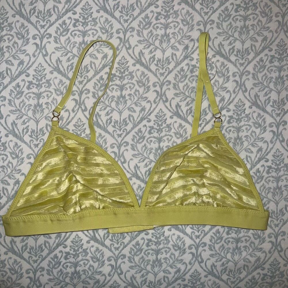 NWOT Aerie velvet stripe triangle bralette neon yellow sheer striped bra size M